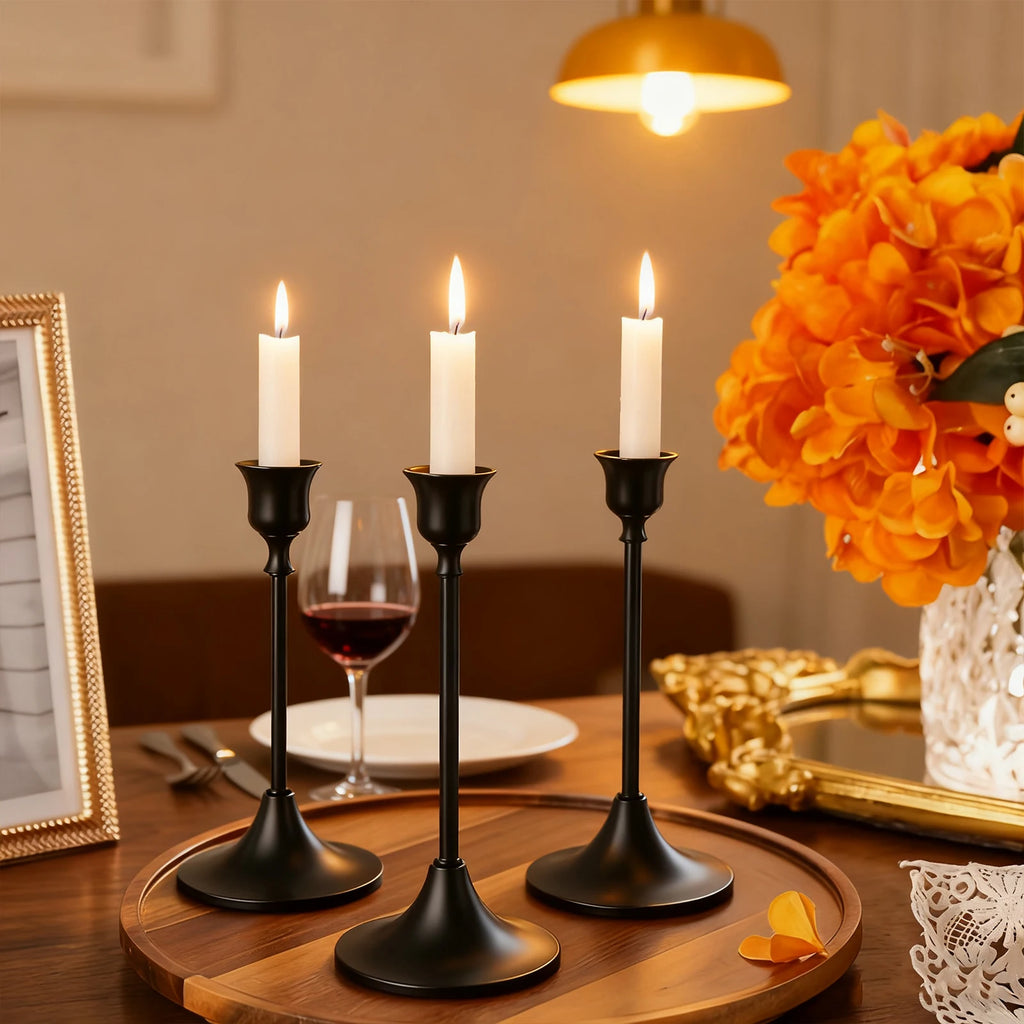 Lit VVitch ~ European Style Golden/Black Metal Candlesticks