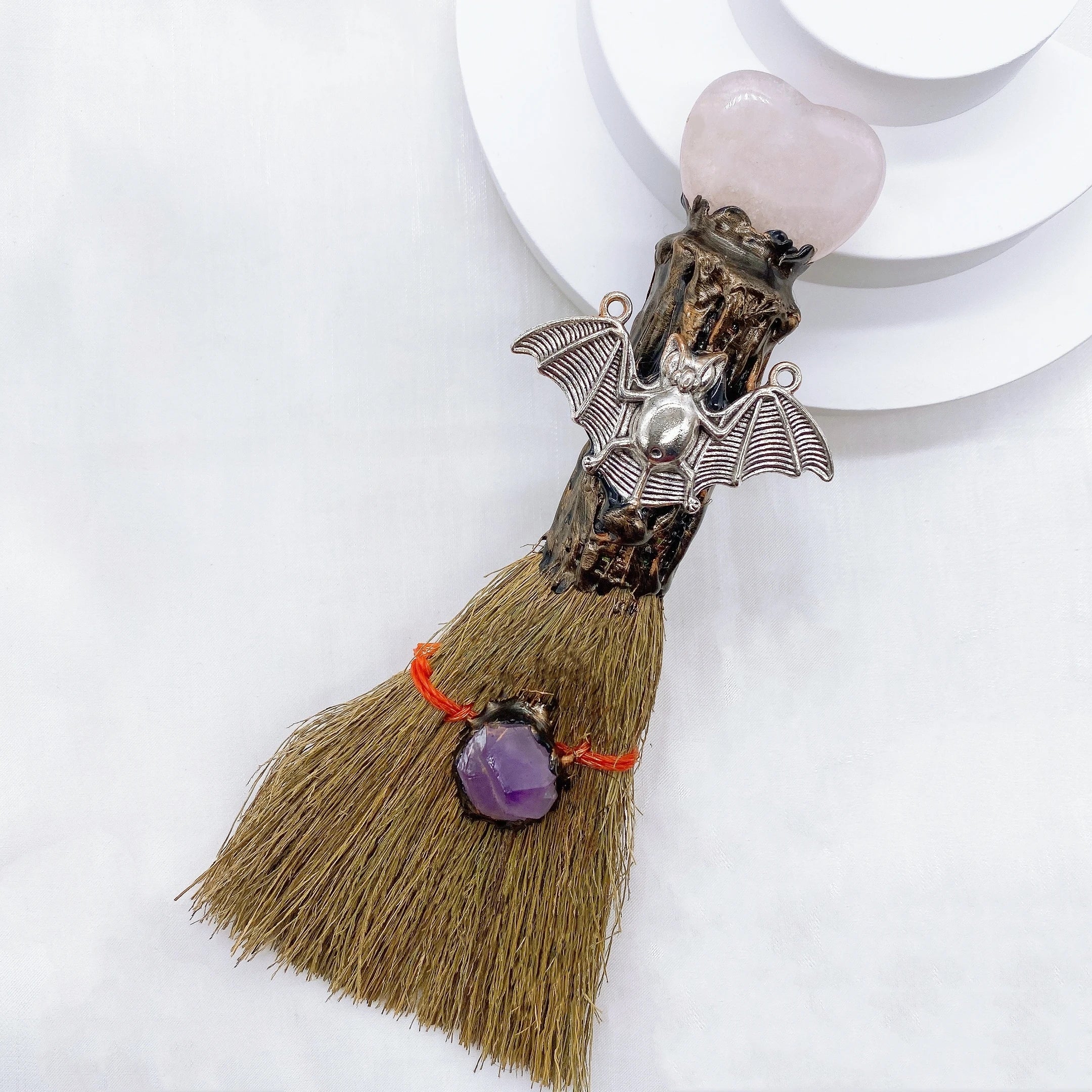 Lit VVitch ~ Natural Amethyst Crystal Quartz Magic Broom. Reiki Healing, Witch Besom, witchcraft tool