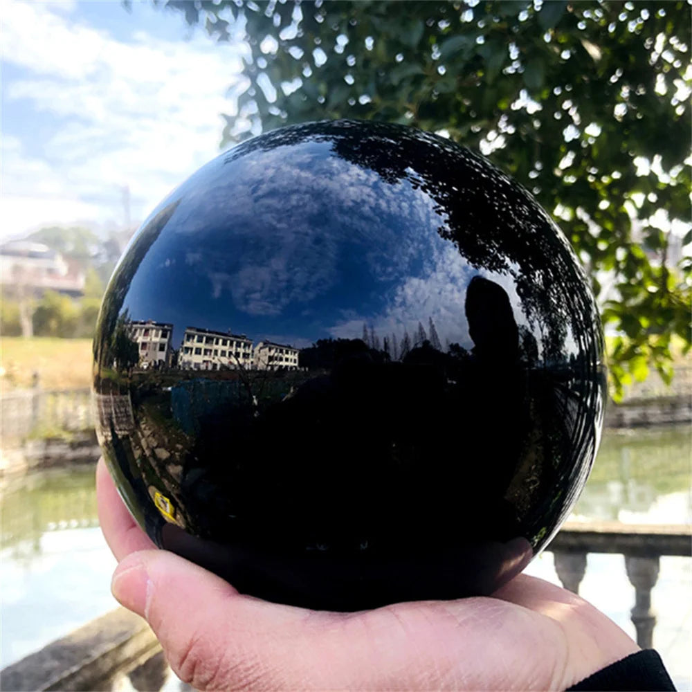 Lit VVitch ~ Crystal Ball, Natural Obsidian, for protection, Home Decor, Crystal Orb Reiki Stone, Without Base