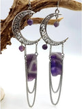 Lit VVitch ~ Amethyst Crystal Earrings, Celestial Crescent Moon, Witchy/ Spiritual Earrings