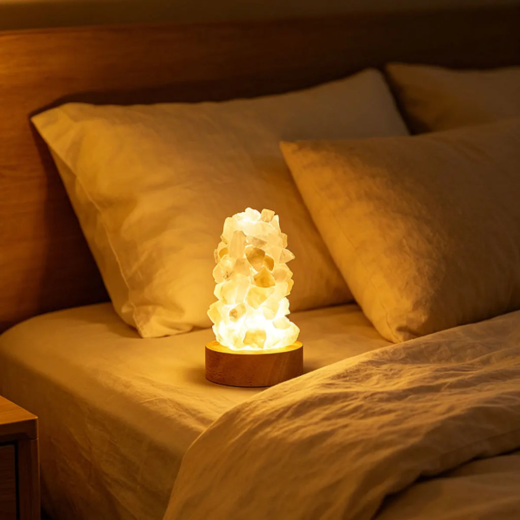Lit VVitch ~ Crystal Wishing Lamp with Natural Amethyst Raw Stones, witchy Night Light, Crystal lamp