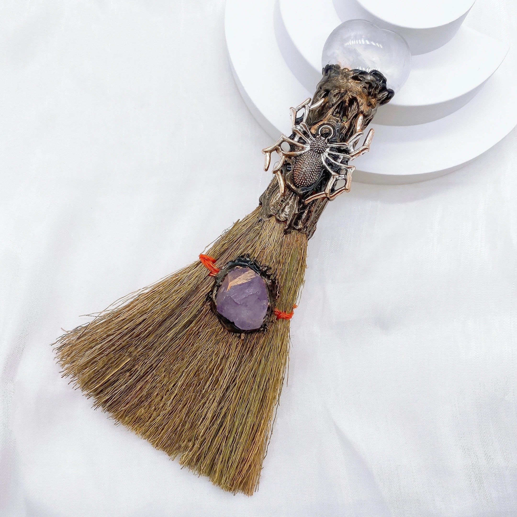 Lit VVitch ~ Natural Amethyst Crystal Quartz Magic Broom. Reiki Healing, Witch Besom, witchcraft tool