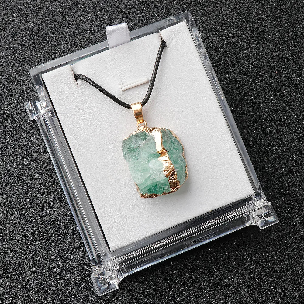 Lit VVitch~ Natural Raw Crystal Pendants, Reiki Healing Stone, Golden Gilding Wrapped for Charm. Jewelry Meditation Balance