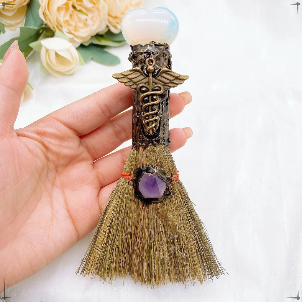 Lit VVitch ~ Natural Amethyst Crystal Quartz Magic Broom. Reiki Healing, Witch Besom, witchcraft tool