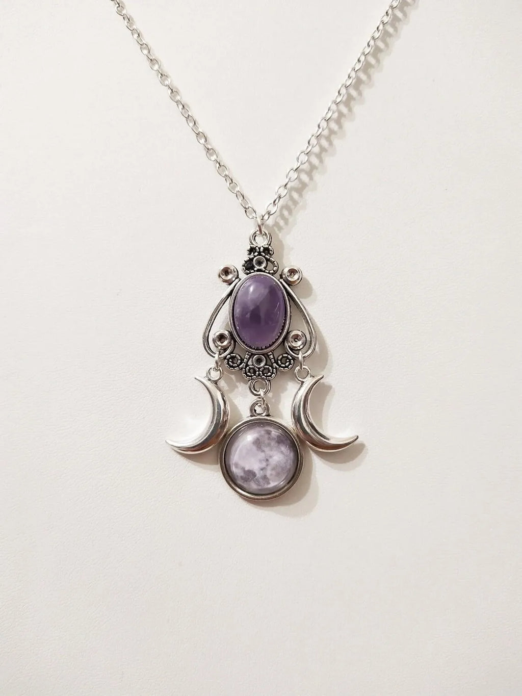 Lit VVitch ~ Triple Moon Goddess Amethyst Pendant Necklace