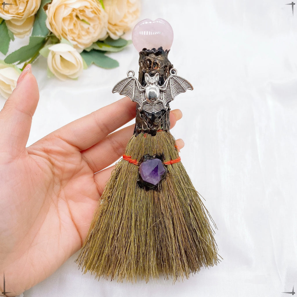 Lit VVitch ~ Natural Amethyst Crystal Quartz Magic Broom. Reiki Healing, Witch Besom, witchcraft tool
