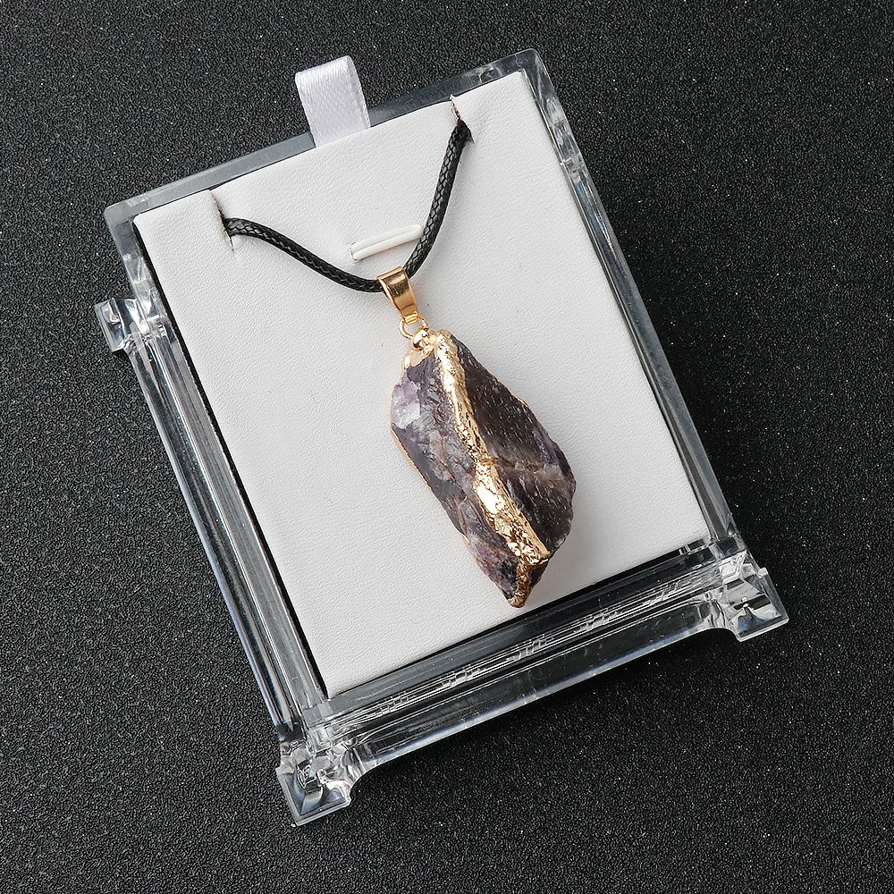 Lit VVitch~ Natural Raw Crystal Pendants, Reiki Healing Stone, Golden Gilding Wrapped for Charm. Jewelry Meditation Balance