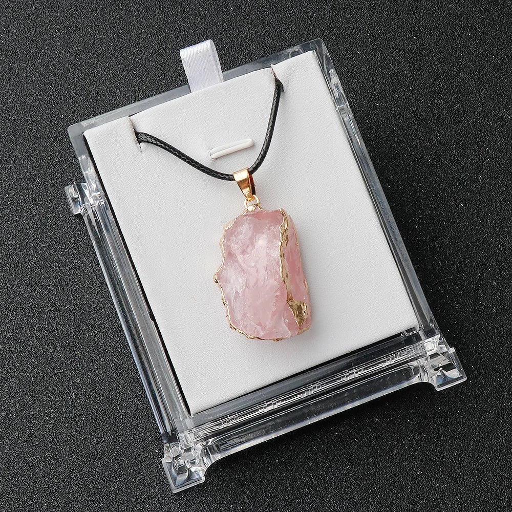 Lit VVitch~ Natural Raw Crystal Pendants, Reiki Healing Stone, Golden Gilding Wrapped for Charm. Jewelry Meditation Balance