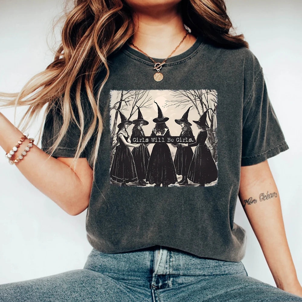 Lit VVitch~ Vintage "Girls Will Be Girls" Witch Shirt/ Halloween Women Vintage Clothes/ Witchy Vibes t-shirts