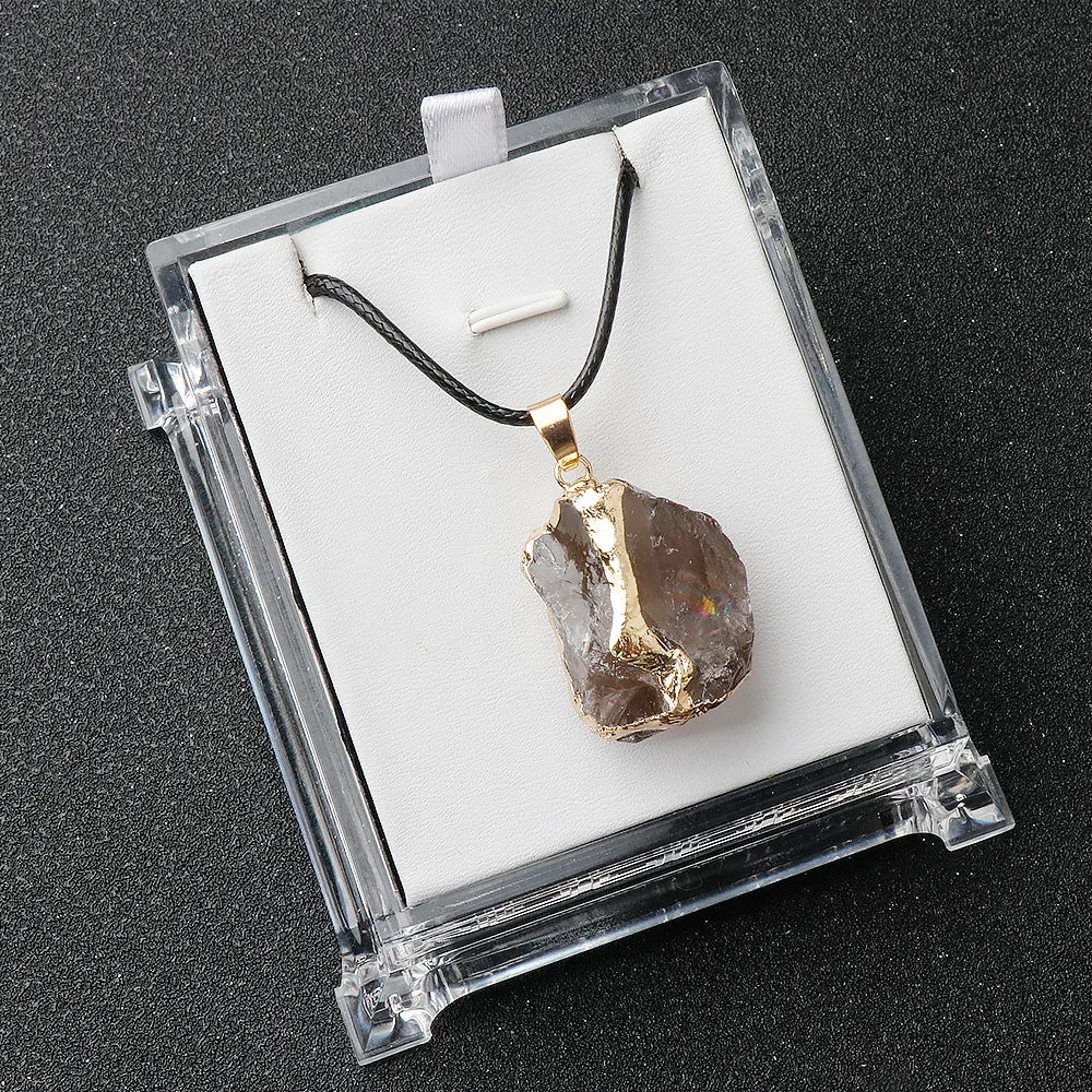 Lit VVitch~ Natural Raw Crystal Pendants, Reiki Healing Stone, Golden Gilding Wrapped for Charm. Jewelry Meditation Balance