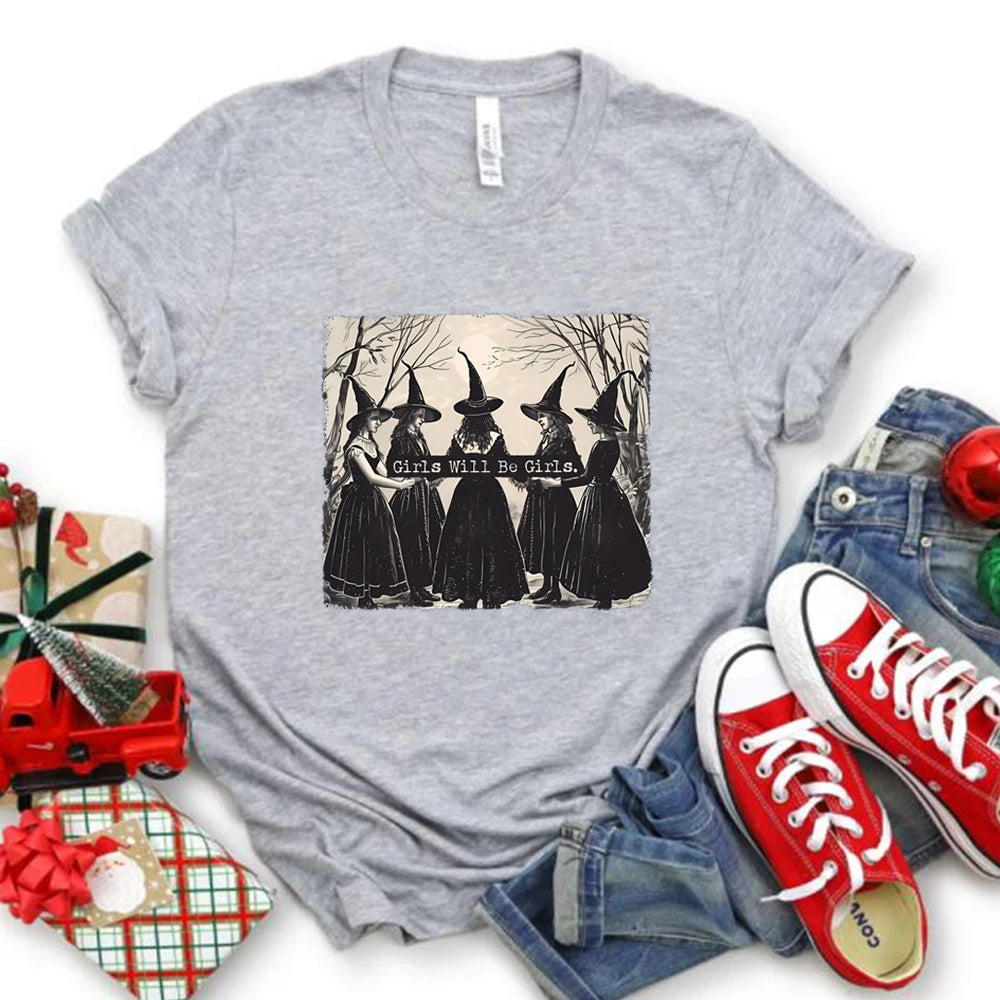 Lit VVitch~ Vintage "Girls Will Be Girls" Witch Shirt/ Halloween Women Vintage Clothes/ Witchy Vibes t-shirts