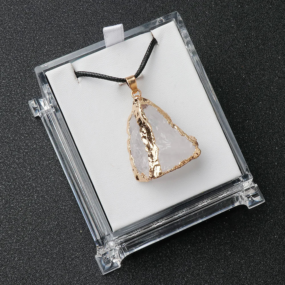 Lit VVitch~ Natural Raw Crystal Pendants, Reiki Healing Stone, Golden Gilding Wrapped for Charm. Jewelry Meditation Balance