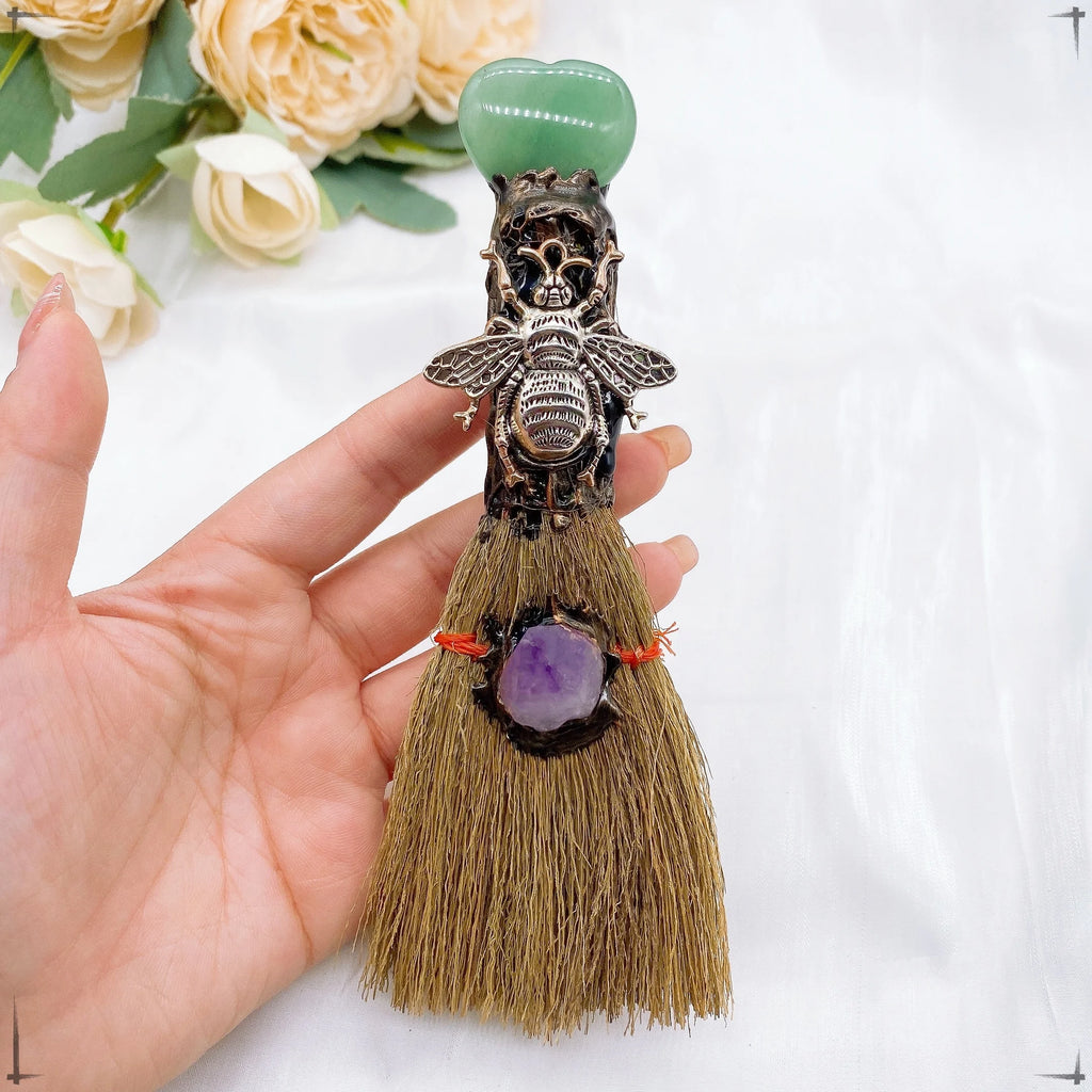 Lit VVitch ~ Natural Amethyst Crystal Quartz Magic Broom. Reiki Healing, Witch Besom, witchcraft tool