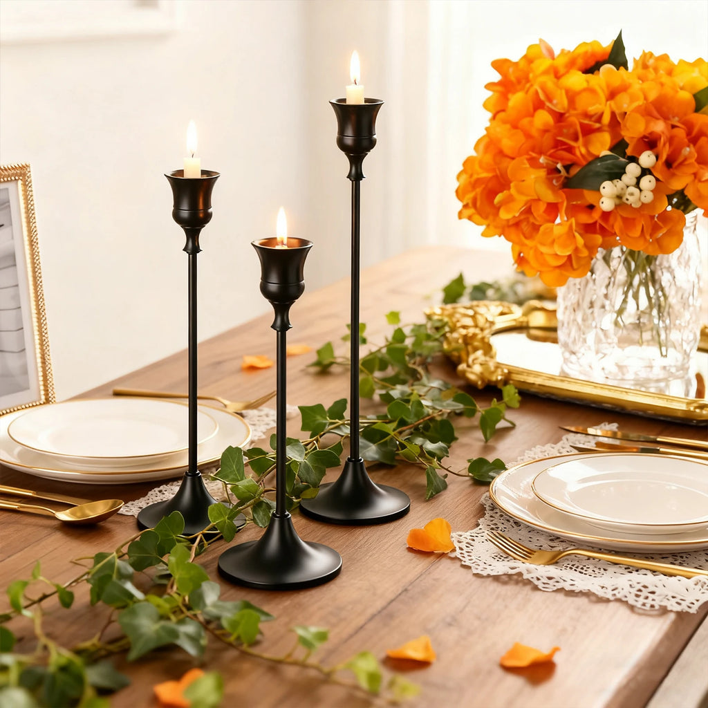 Lit VVitch ~ European Style Golden/Black Metal Candlesticks