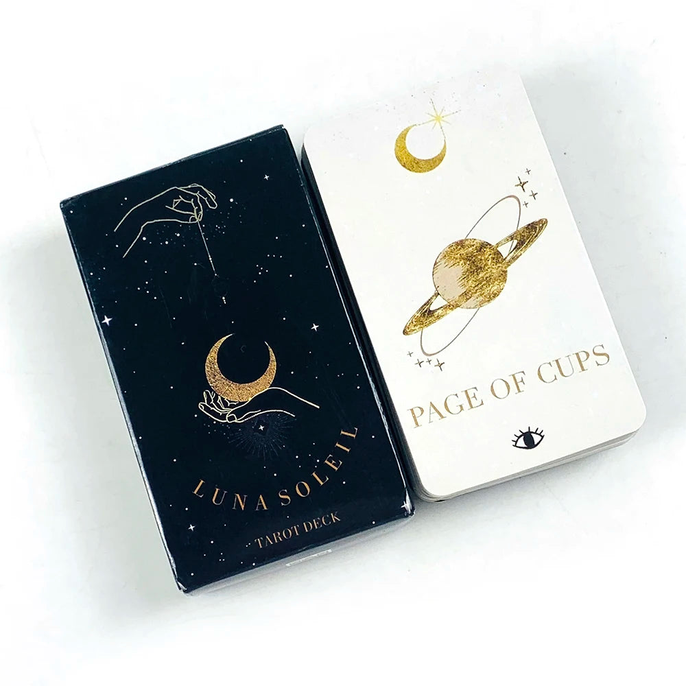 Luna Soleil tarot deck with 'Page of Cups' card on a white background
